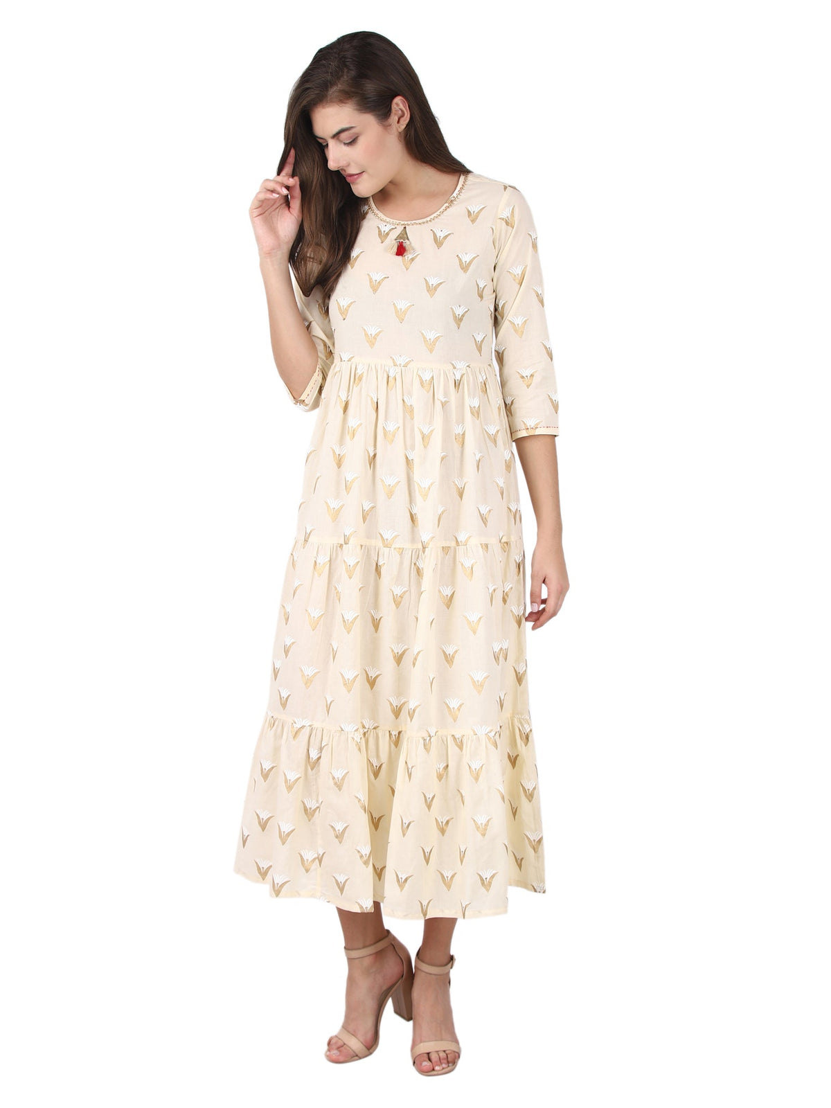 Kaajh Off White Gold Print kurta For Women | Grocsy
