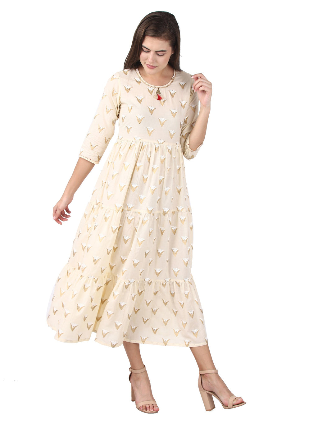 Kaajh Off White Gold Print kurta For Women | Grocsy