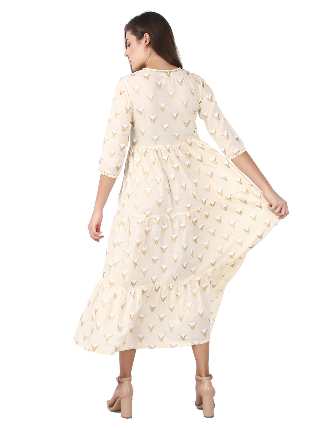 Kaajh Off White Gold Print kurta For Women | Grocsy