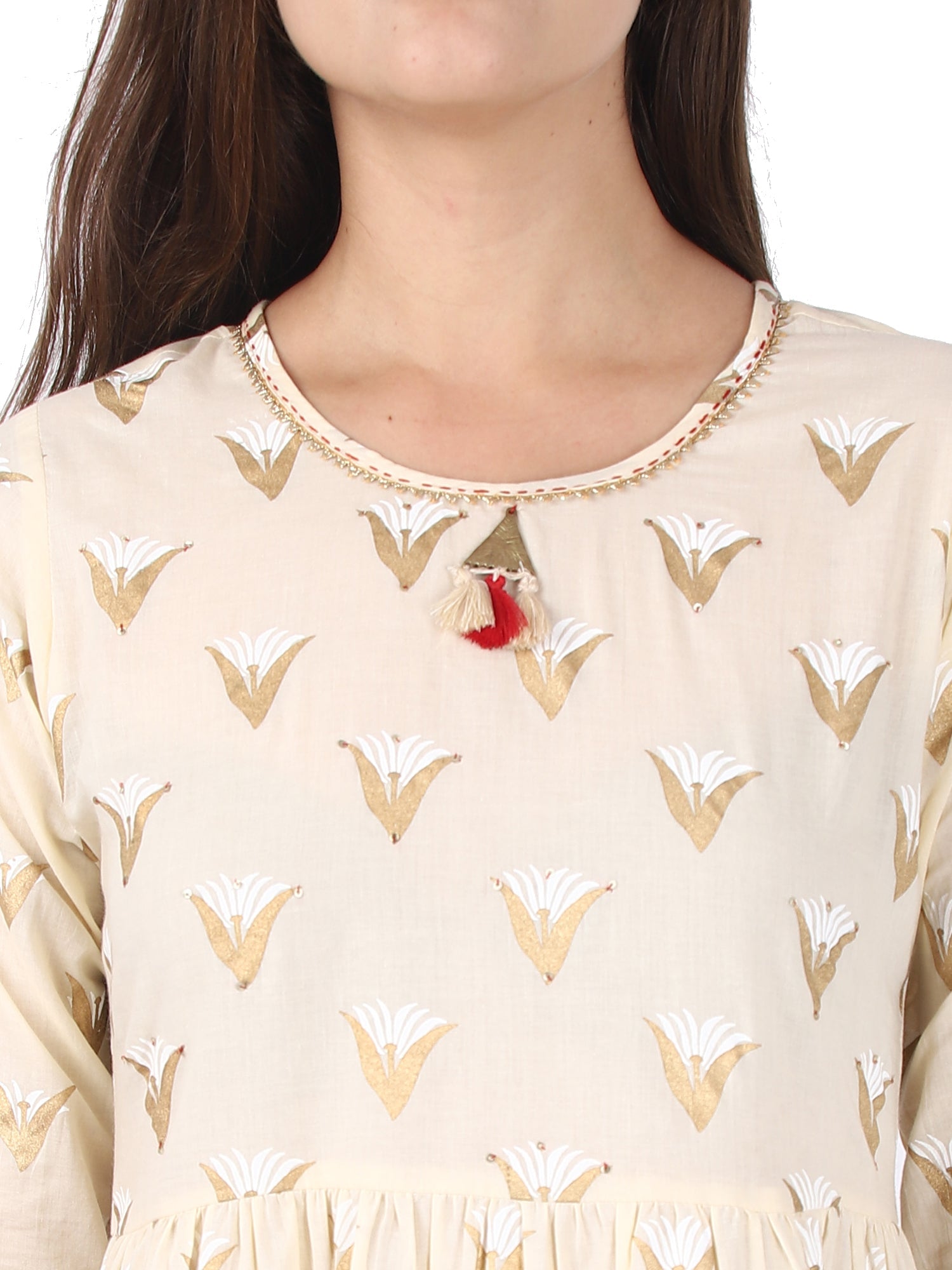 Kaajh Off White Gold Print kurta For Women | Grocsy