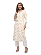 Kaajh Women's Off White Gold Print kurta | Grocsy