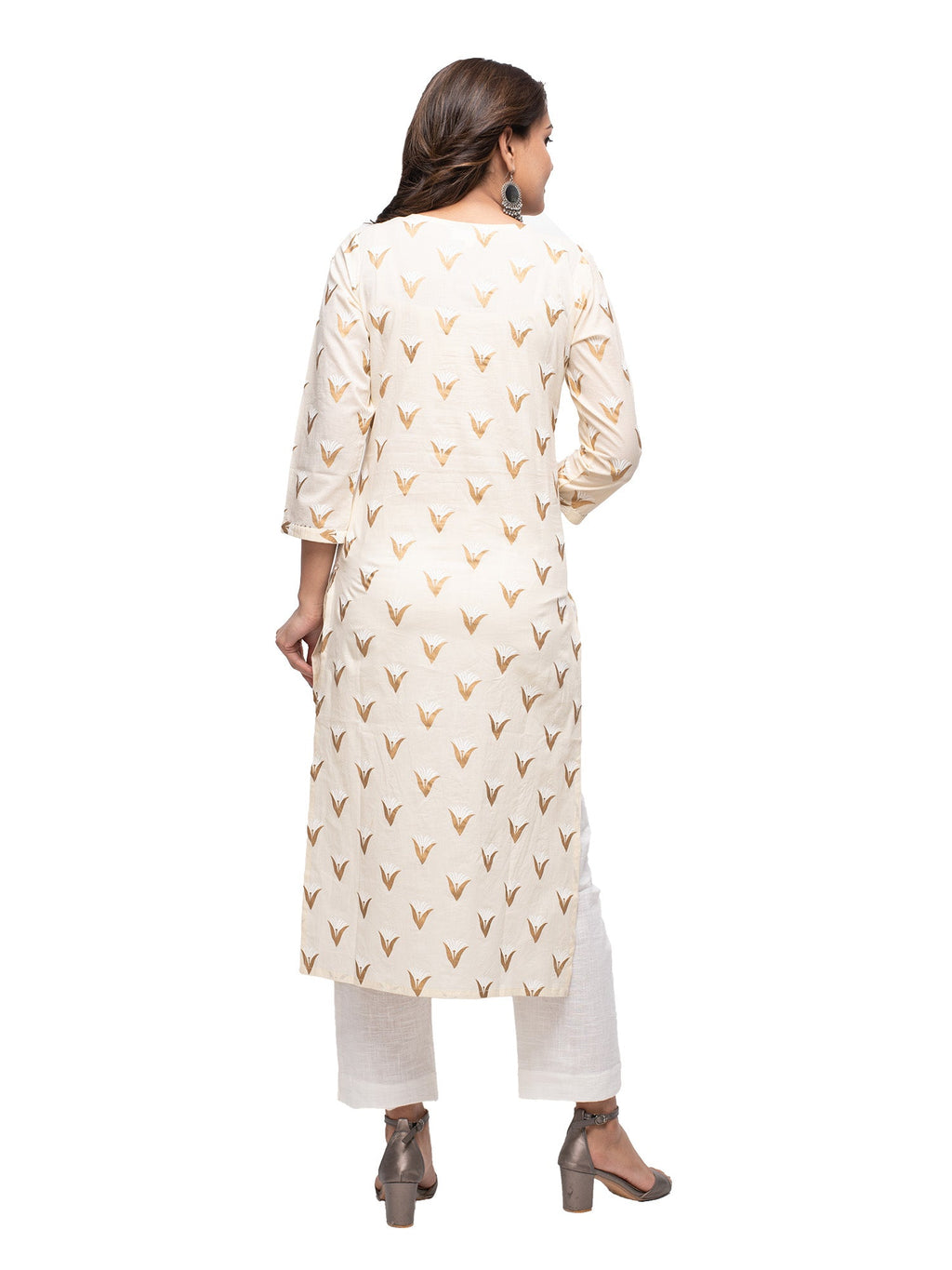 Kaajh Women's Off White Gold Print kurta | Grocsy