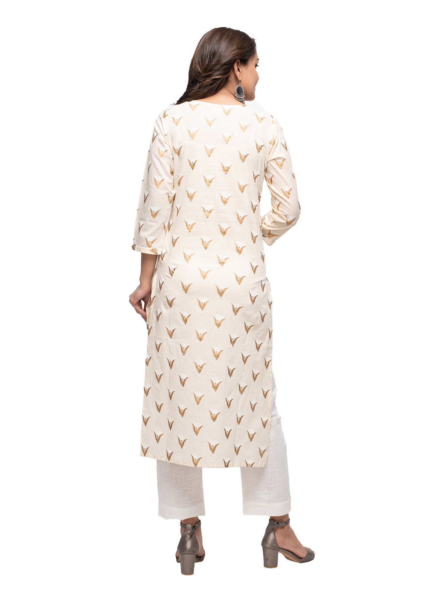 Kaajh Women's Off White Gold Print kurta | Grocsy