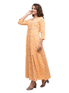 Kaajh Women's Orange Gold Print kurta | Grocsy