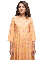 Kaajh Women's Orange Gold Print kurta | Grocsy