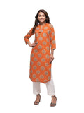 Kaajh Women's Orange Block Print kurta | Grocsy