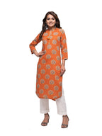 Kaajh Women's Orange Block Print kurta | Grocsy