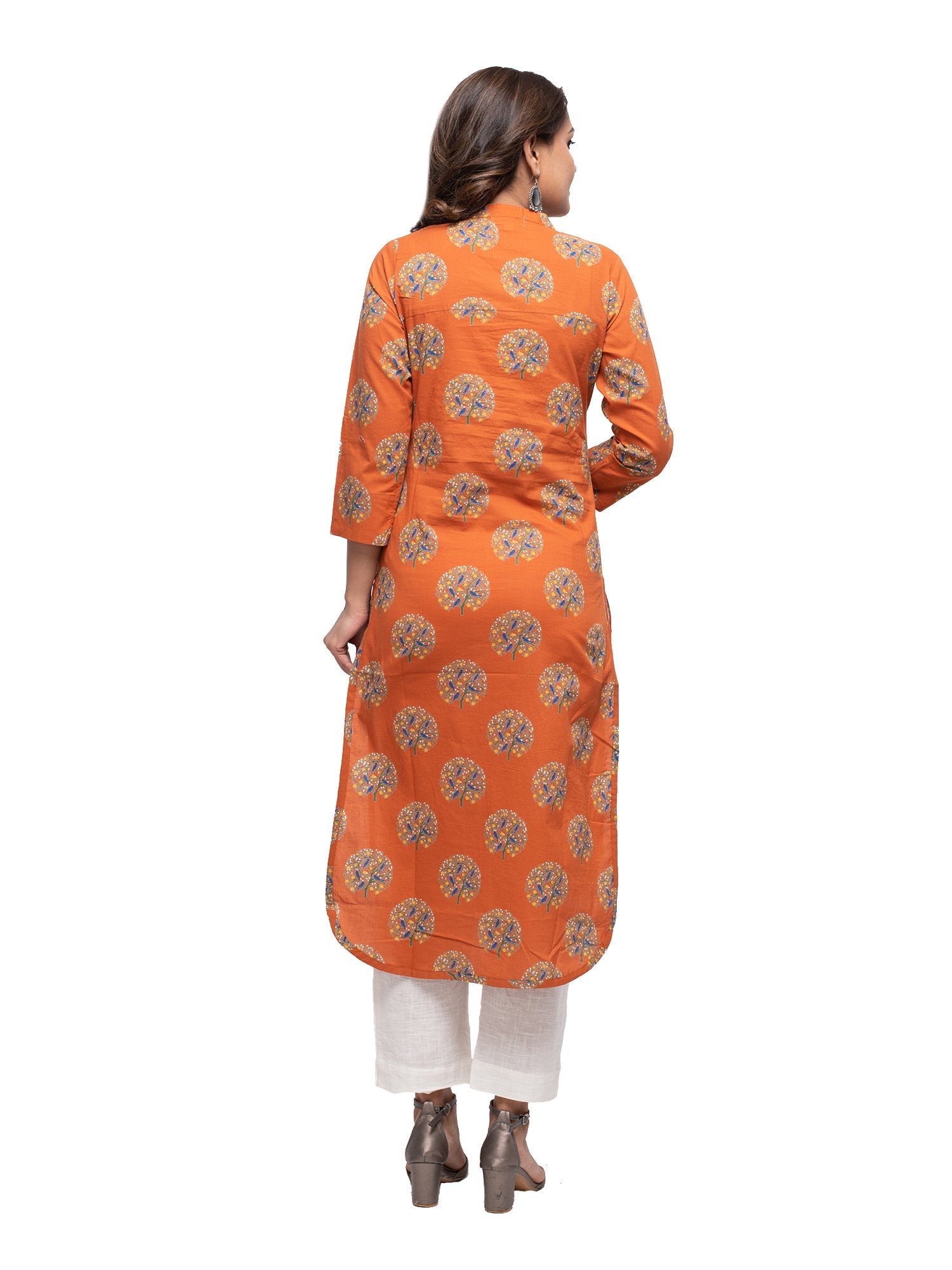 Kaajh Women's Orange Block Print kurta | Grocsy