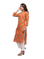 Kaajh Women's Orange Block Print kurta | Grocsy