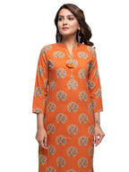 Kaajh Women's Orange Block Print kurta | Grocsy