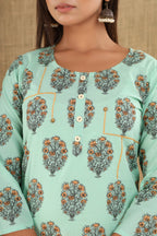 Kaajh Women's Green Booti Print Suit Set | Grocsy