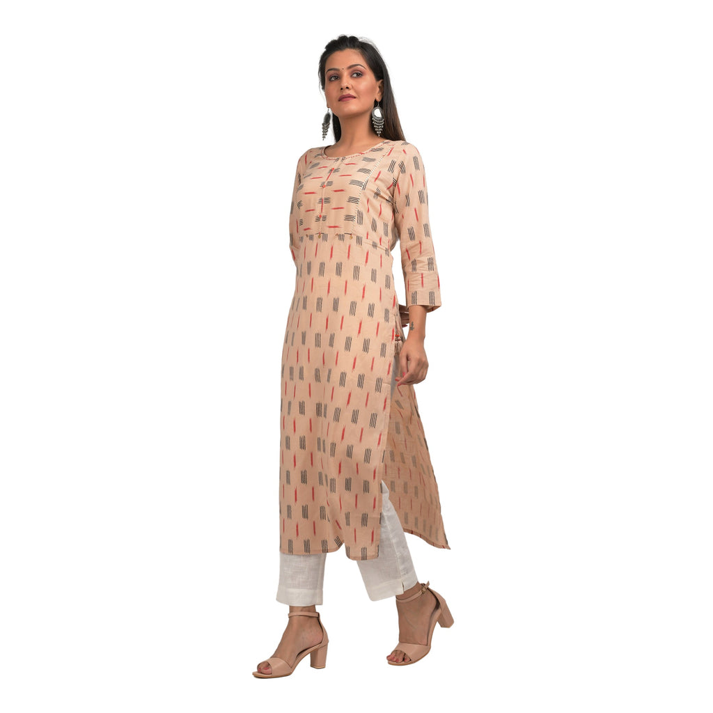 Kaajh Women's Beige Printed Casual kurta | Grocsy