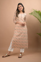 Kaajh Women's Beige Printed Kurta Pant Set | Grocsy