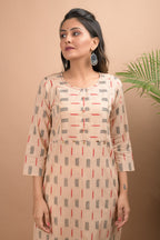 Kaajh Women's Beige Printed Kurta Pant Set | Grocsy