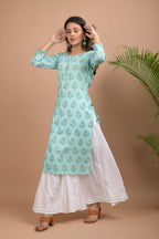 Kaajh Women's Sky Blue Floral Print kurta | Grocsy