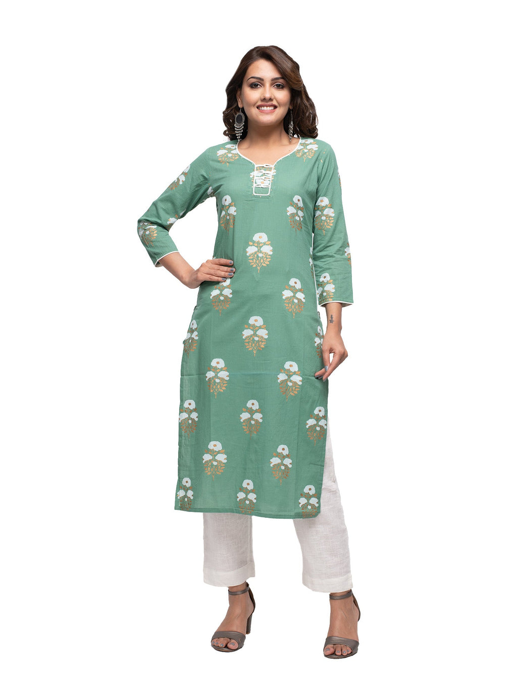 Kaajh Green Floral Print kurta For Women | Grocsy