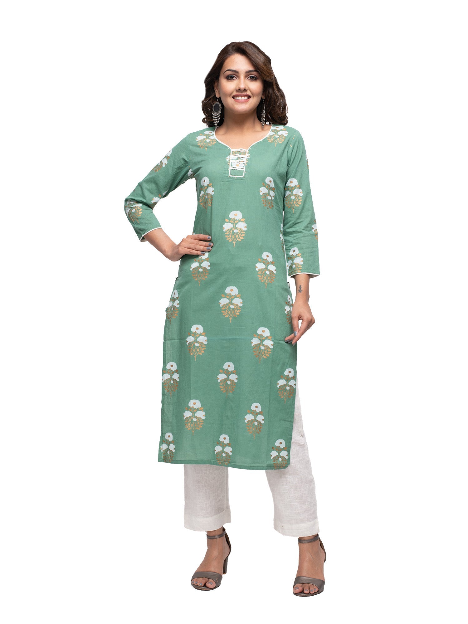 Kaajh Green Floral Print kurta For Women | Grocsy