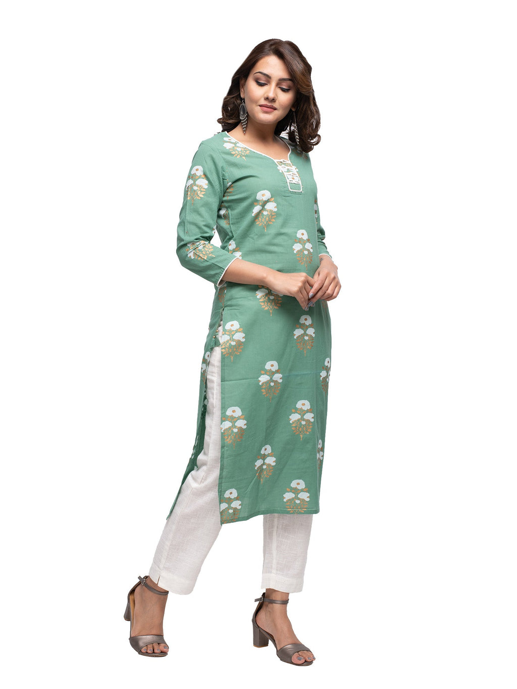 Kaajh Green Floral Print kurta For Women | Grocsy