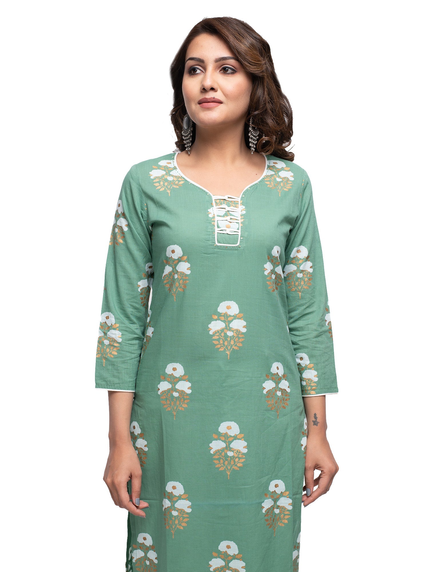 Kaajh Green Floral Print kurta For Women | Grocsy