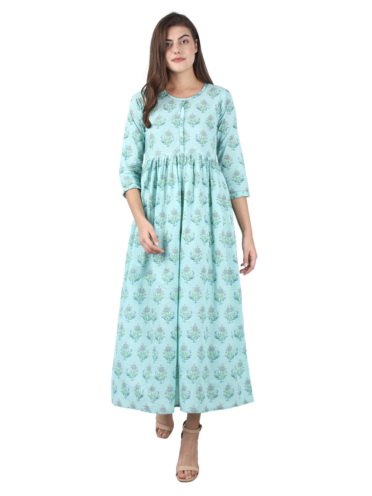 Kaajh Sky Blue Floral Print Anarkali kurta For Women | Grocsy