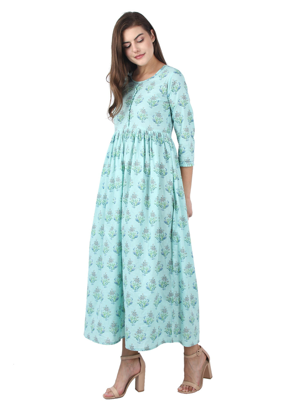 Kaajh Sky Blue Floral Print Anarkali kurta For Women | Grocsy