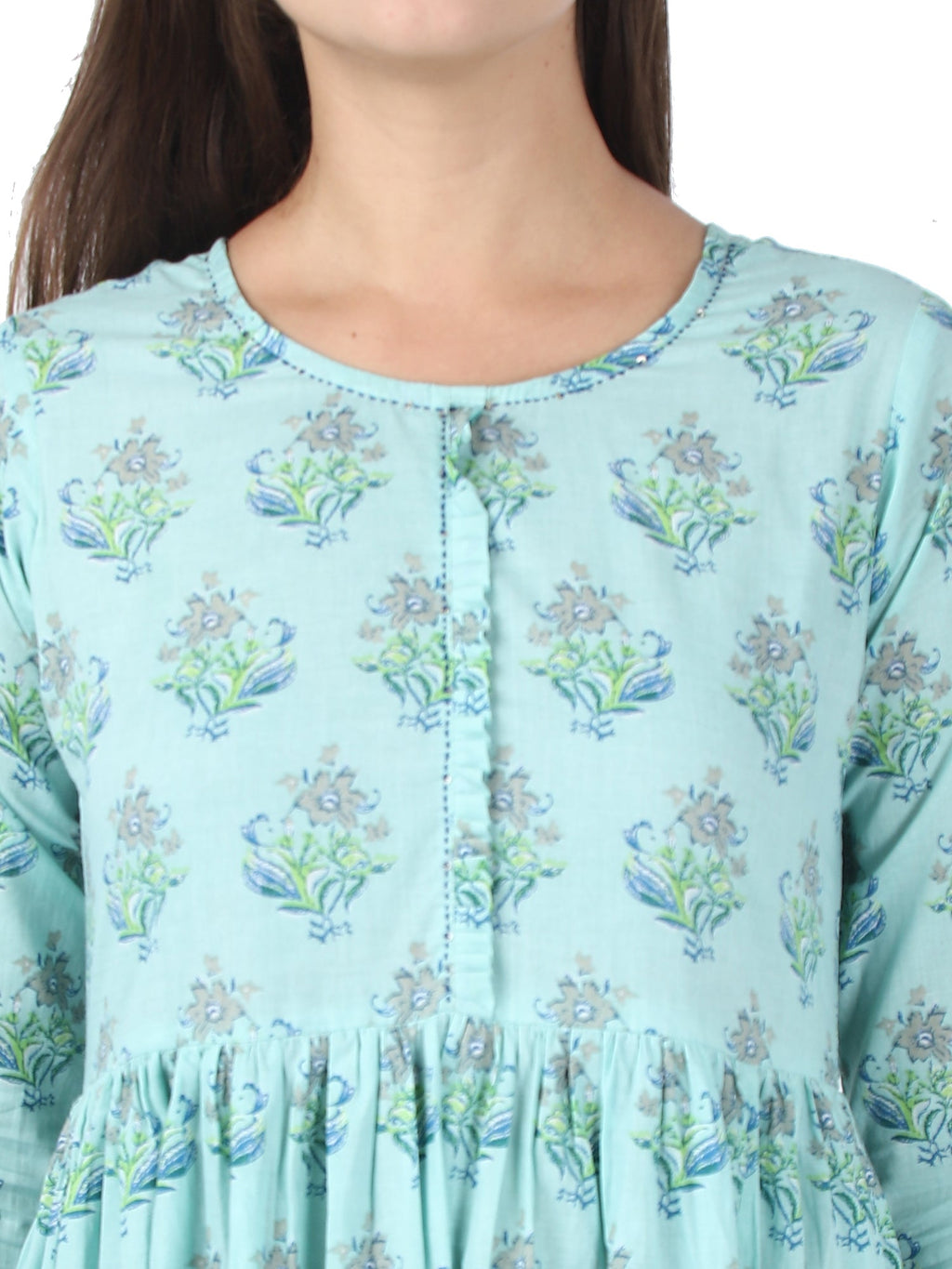 Kaajh Sky Blue Floral Print Anarkali kurta For Women | Grocsy