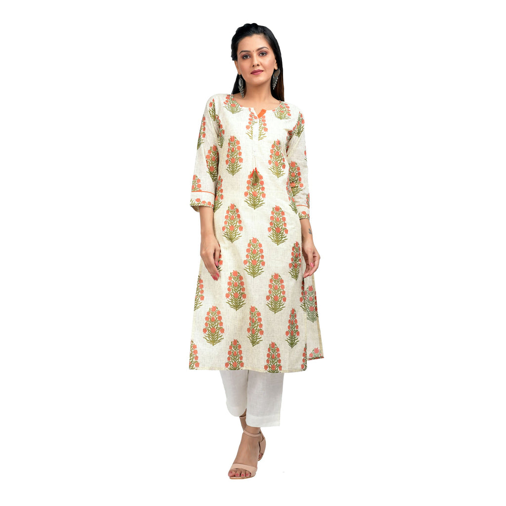 Kaajh Women's Off White Booti Print kurta | Grocsy