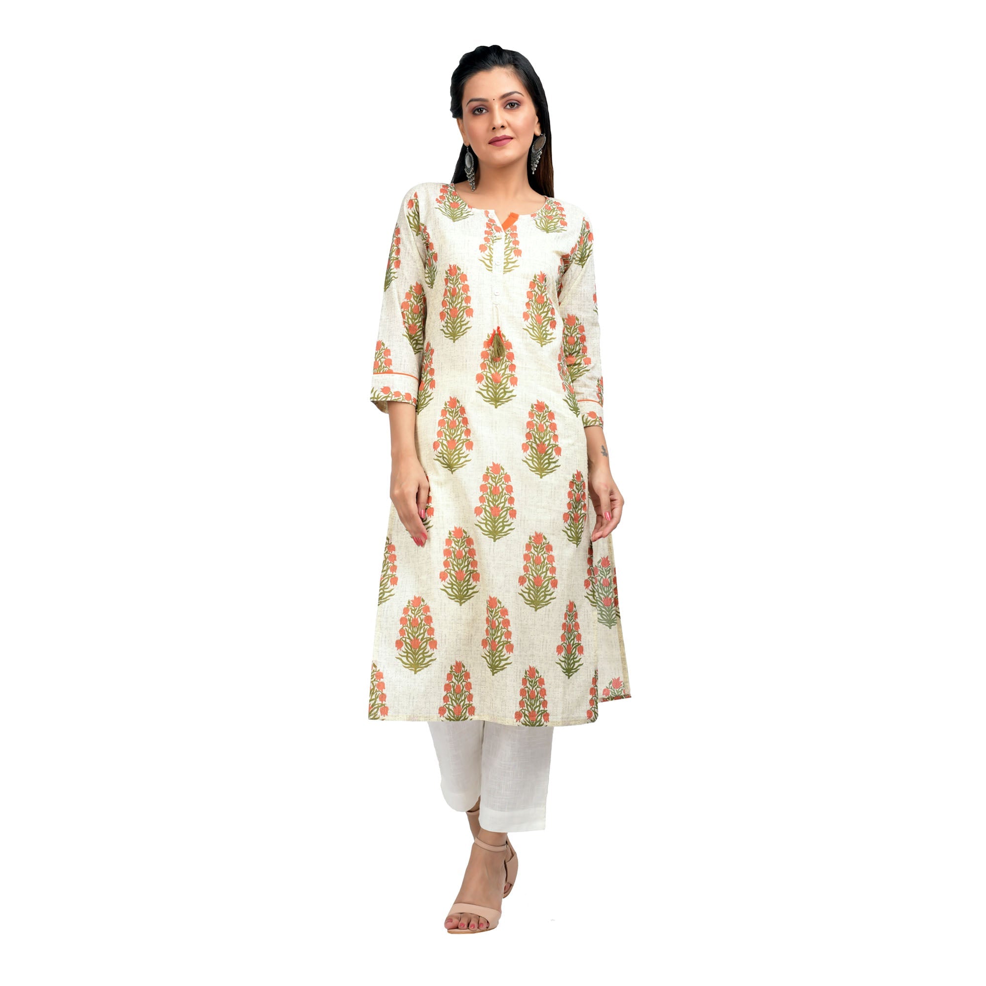 Kaajh Women's Off White Booti Print kurta | Grocsy