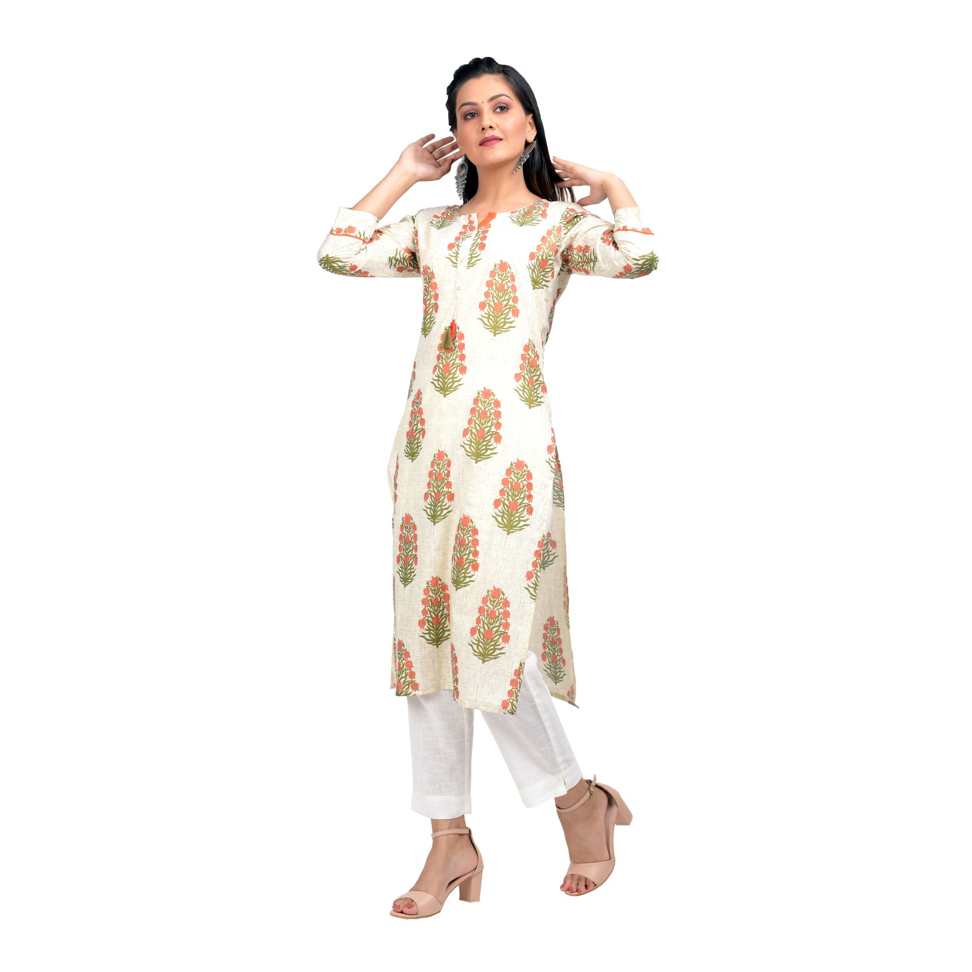 Kaajh Women's Off White Booti Print kurta | Grocsy