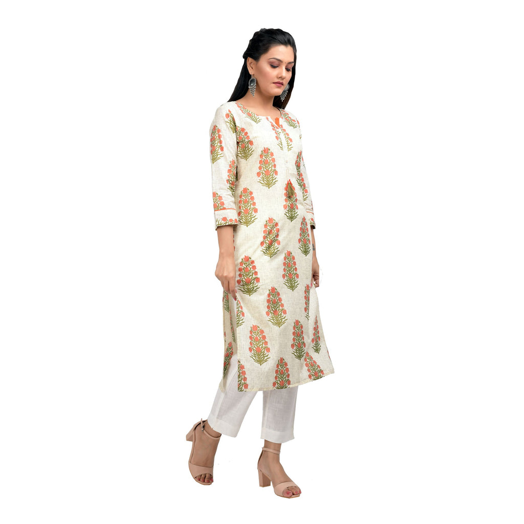 Kaajh Women's Off White Booti Print kurta | Grocsy