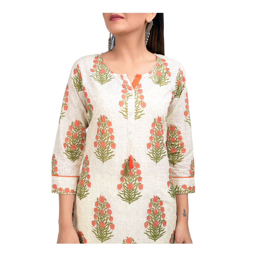Kaajh Women's Off White Booti Print kurta | Grocsy