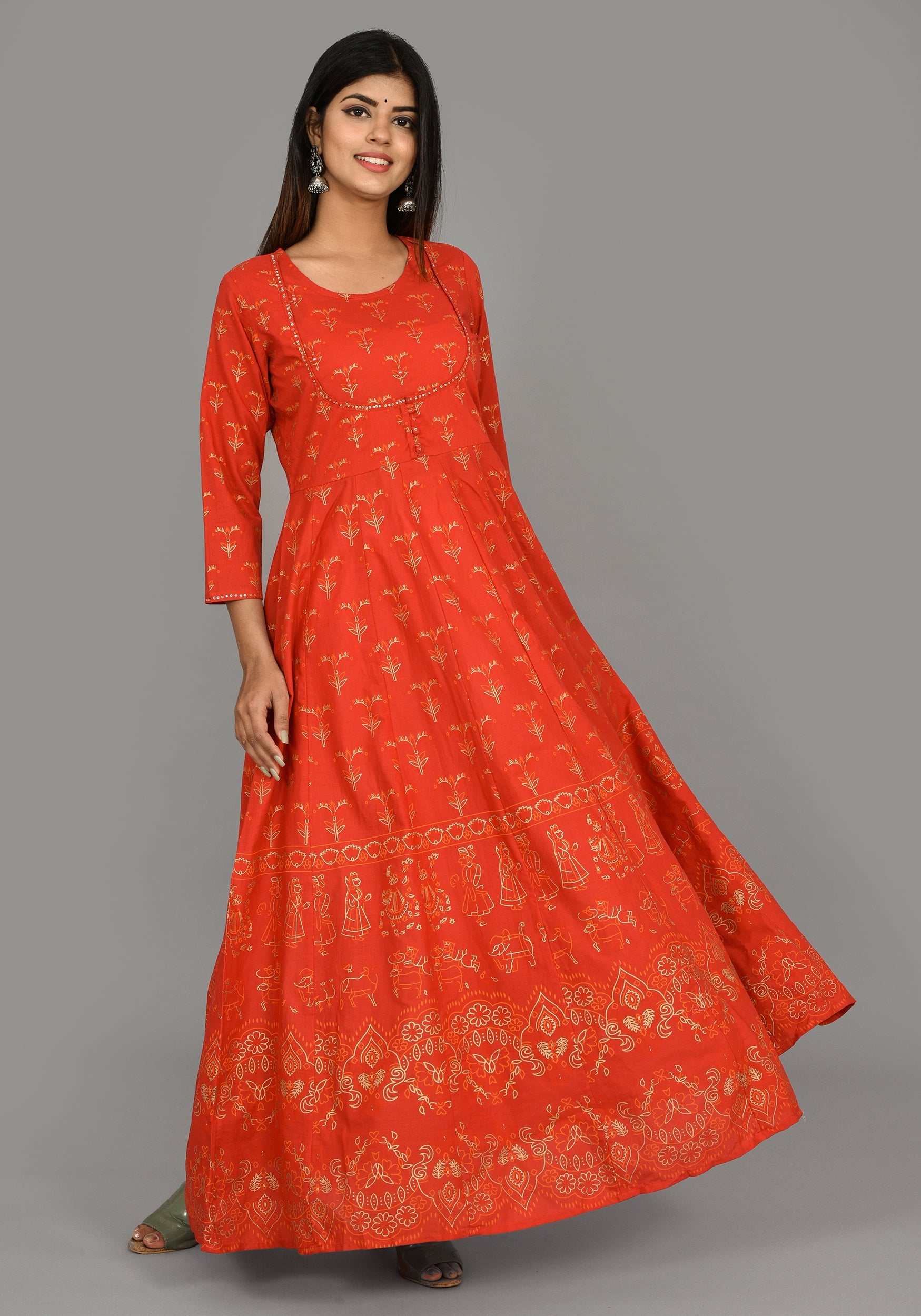 Kaajh Women's Red Gold Printed Kurta | Grocsy
