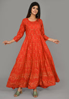 Kaajh Women's Red Gold Printed Kurta | Grocsy