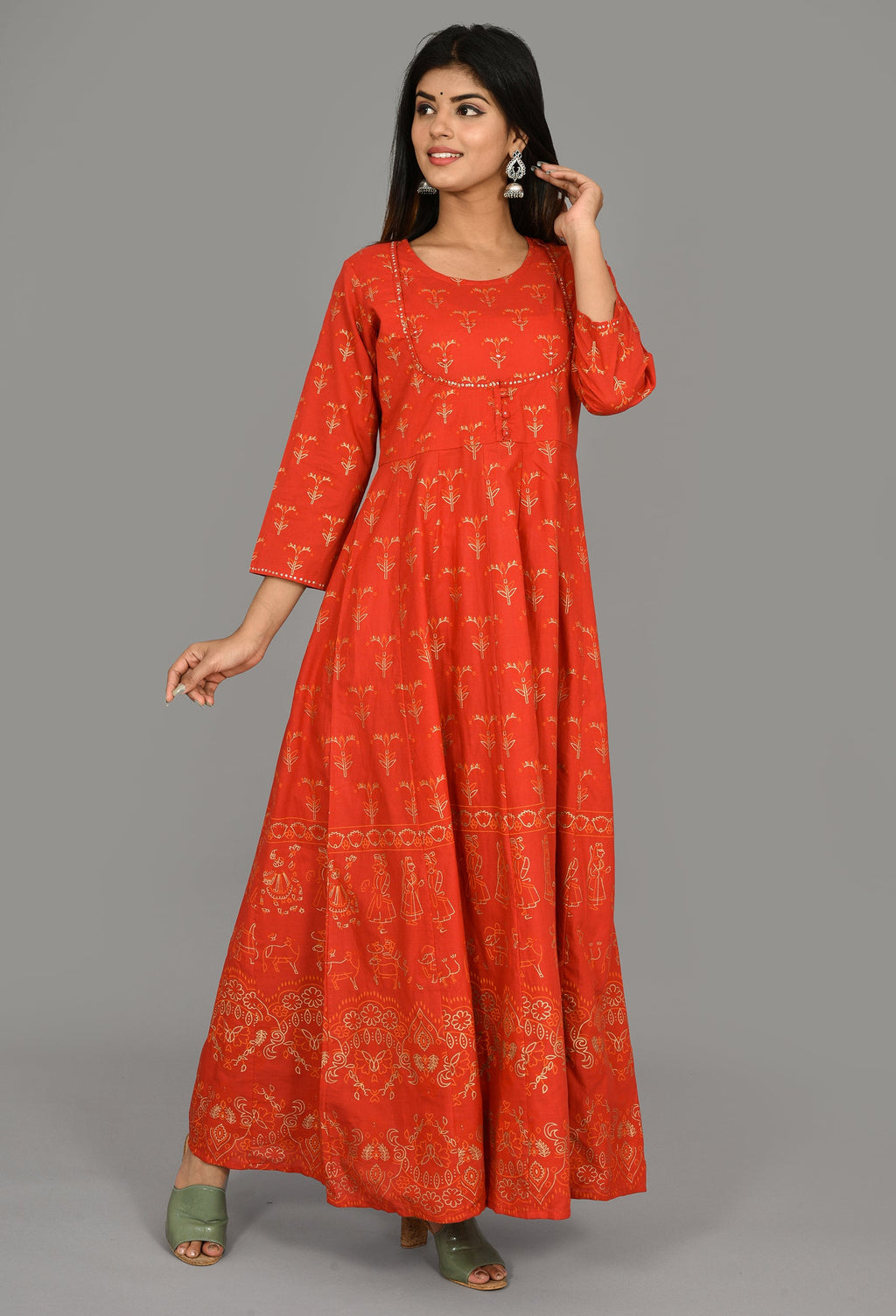 Kaajh Women's Red Gold Printed Kurta | Grocsy