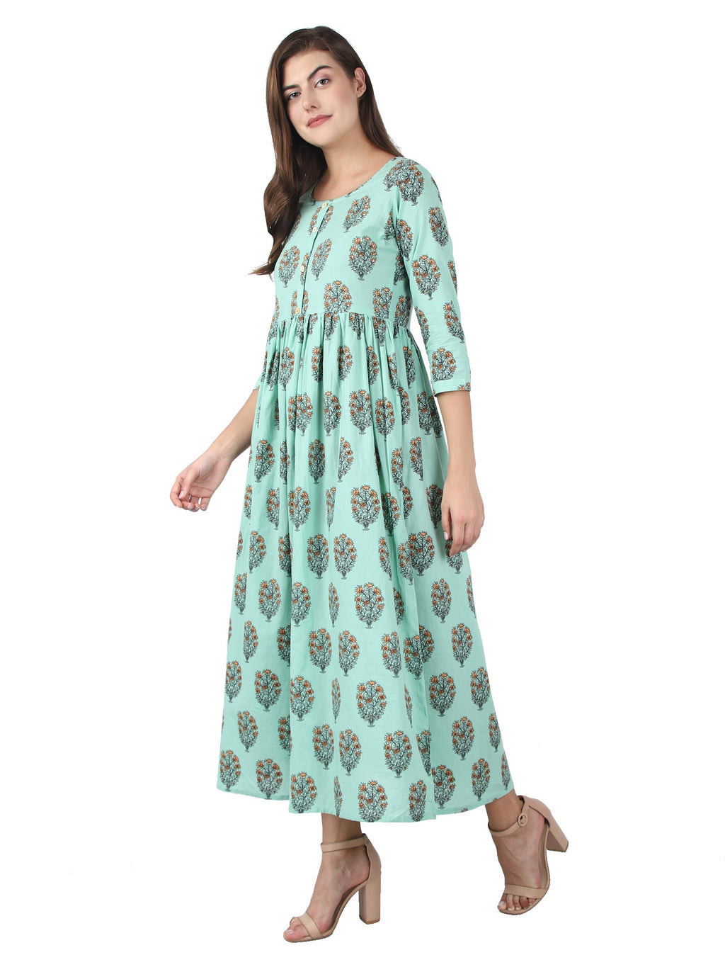 Kaajh Women's Sky Blue Floral Print Anarkali kurta | Grocsy