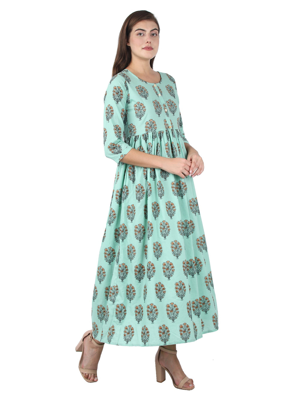 Kaajh Women's Sky Blue Floral Print Anarkali kurta | Grocsy