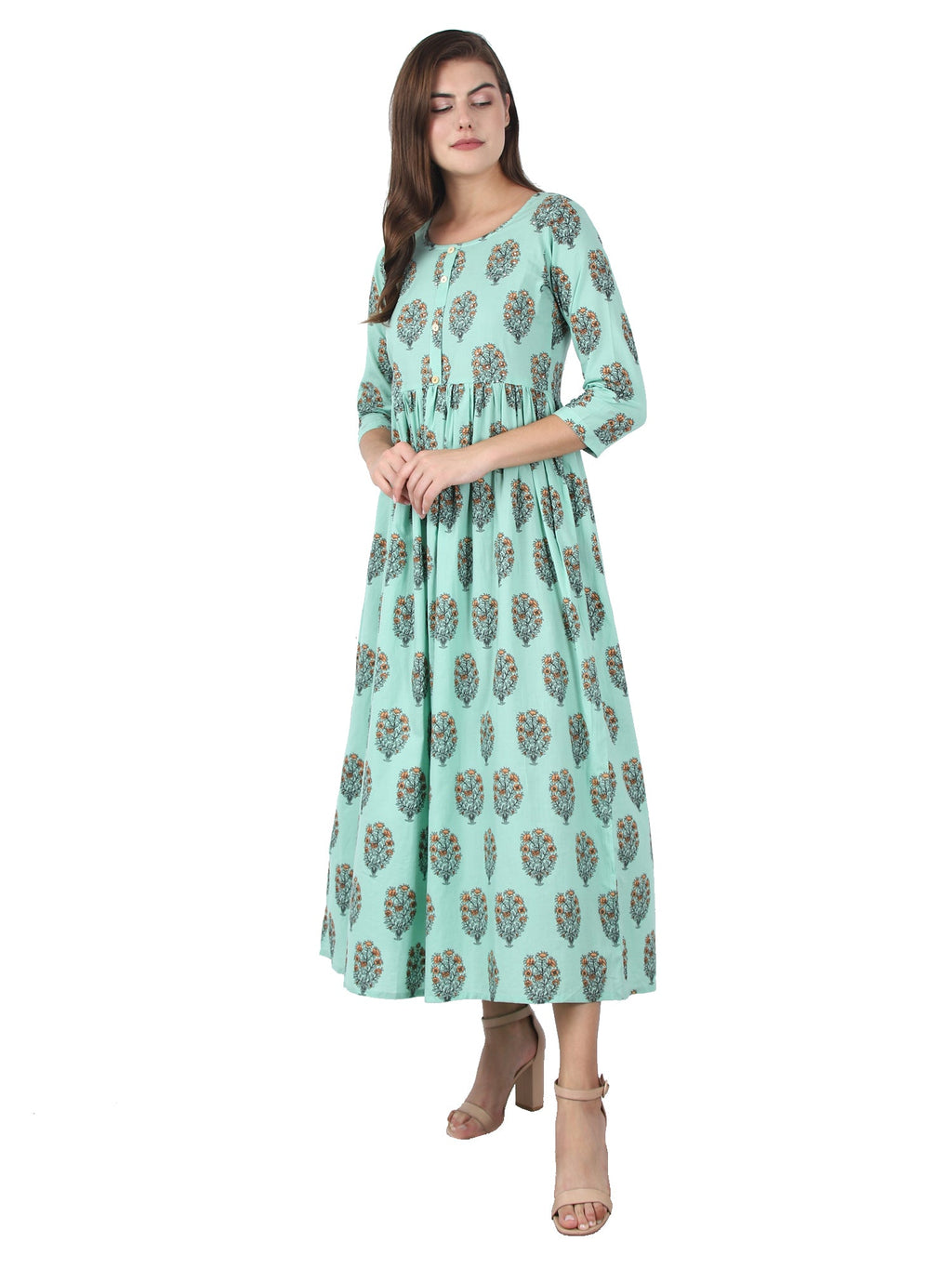 Kaajh Women's Sky Blue Floral Print Anarkali kurta | Grocsy