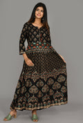 Kaajh Women's Black Gold Print Anarkali kurta | Grocsy