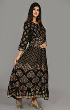 Kaajh Women's Black Gold Print Anarkali kurta | Grocsy