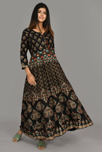 Kaajh Women's Black Gold Print Anarkali kurta | Grocsy