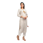 Kaajh Women's Off White Thread Embroidery Kurta | Grocsy