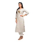 Kaajh Women's Off White Thread Embroidery Kurta | Grocsy