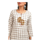 Kaajh Women's Off White Thread Embroidery Kurta | Grocsy