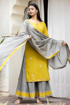 Kaajh Women's Lemon Grey Print Suit Set | Grocsy