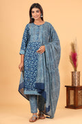 Kaajh Women's Blue Floral Print Suit Set | Grocsy