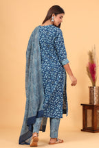 Kaajh Women's Blue Floral Print Suit Set | Grocsy