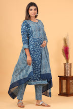 Kaajh Women's Blue Floral Print Suit Set | Grocsy