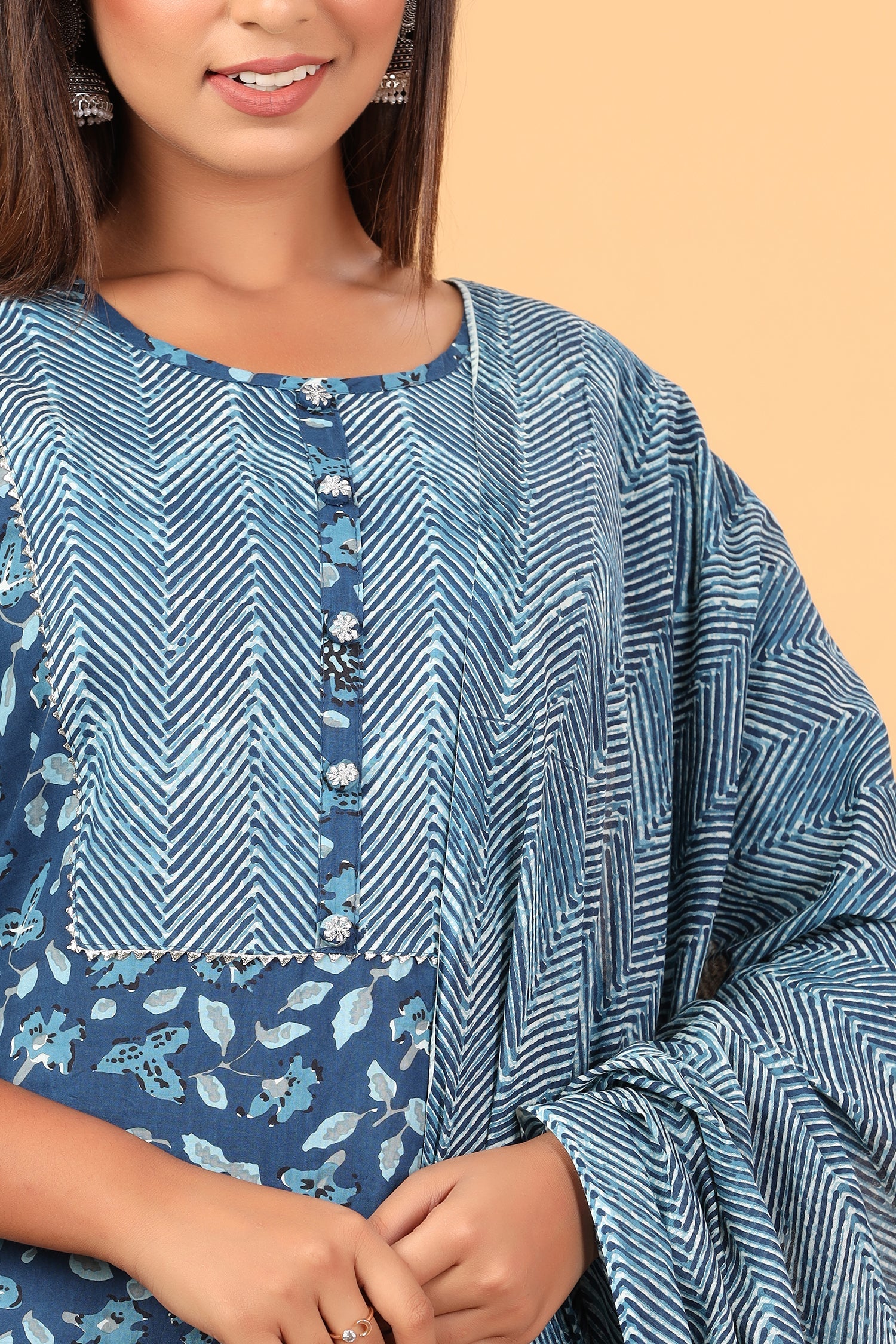 Kaajh Women's Blue Floral Print Suit Set | Grocsy