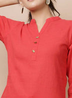 Kaajh Women's Red Solid Cotton Kurta Pant Set | Grocsy