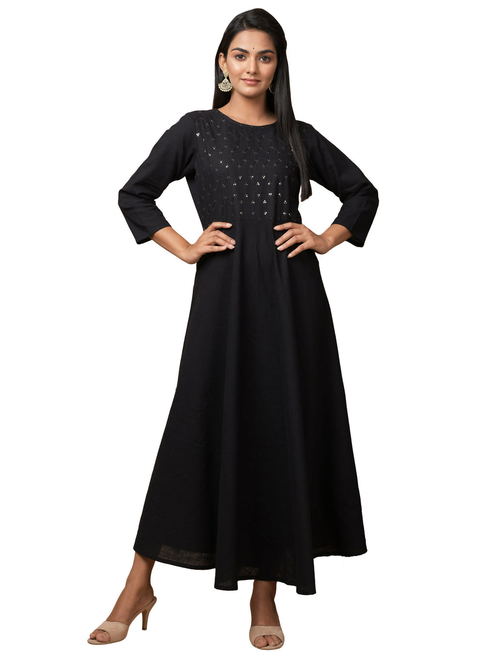 Kaajh Women's Black Solid Sequin Anarkali Kurta | Grocsy